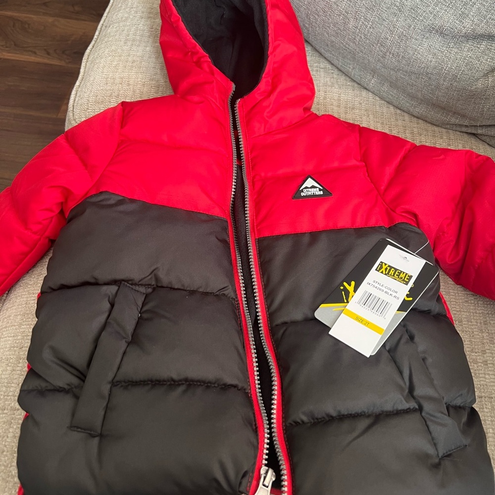 Kids Red and Black Puffer Jacket